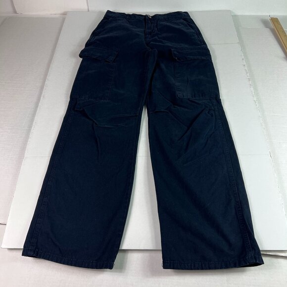 Zara Pants Women's 29x29* High Rise Wide Leg Dark Blue Faded Cargos Tag 4 - Picture 1 of 16